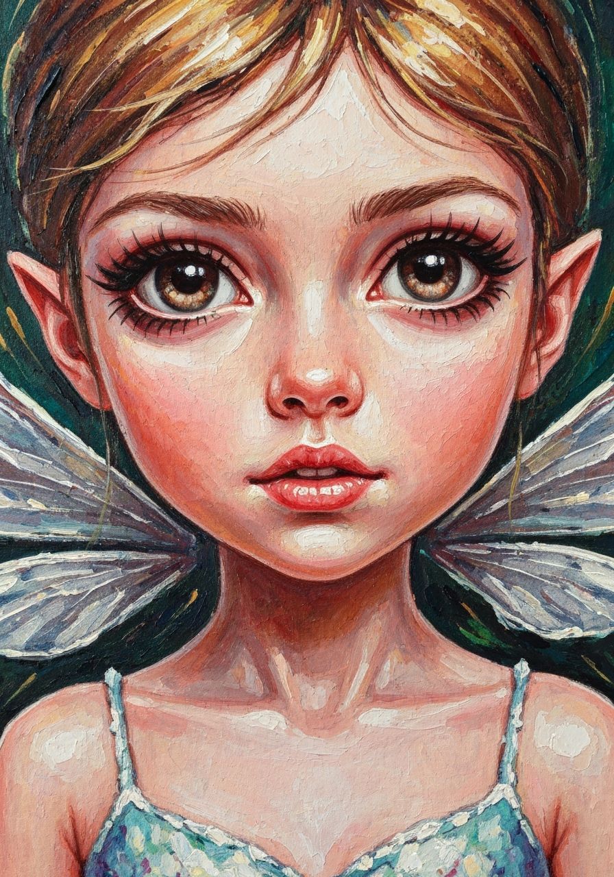 Macro Fairy Portrait in Impressionist Gouache Style