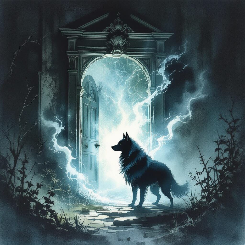 Spectral Guardian Dog at Victorian Mansion Portal