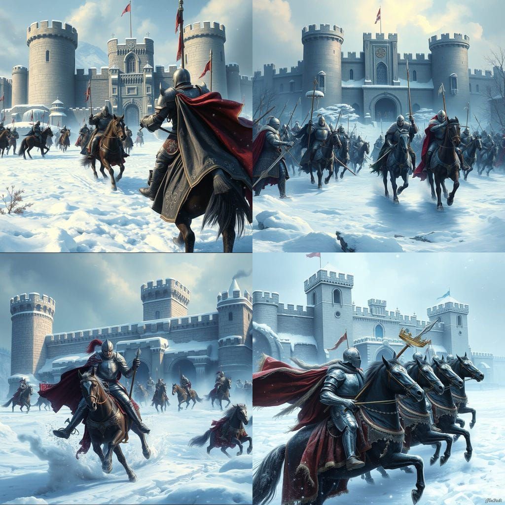Medieval King's Winter Fortress in Snowy Battle