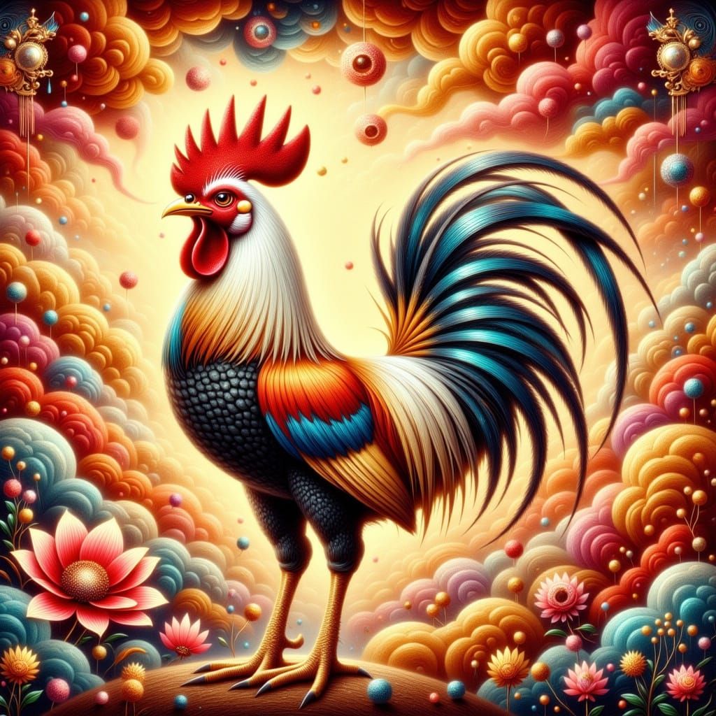 Rooster of Good Fortune in Traditional Chinese Art Style