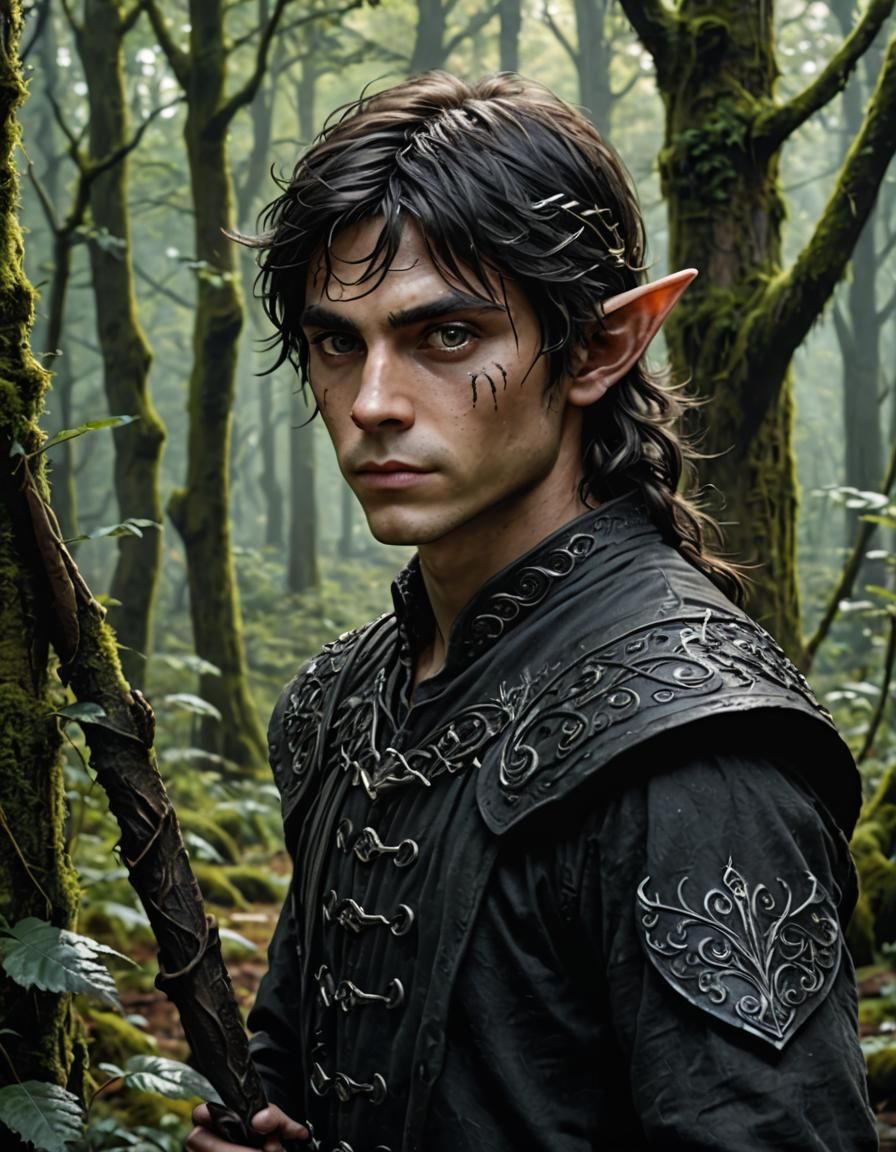 Enchanted Dark Elf in Magical Forest