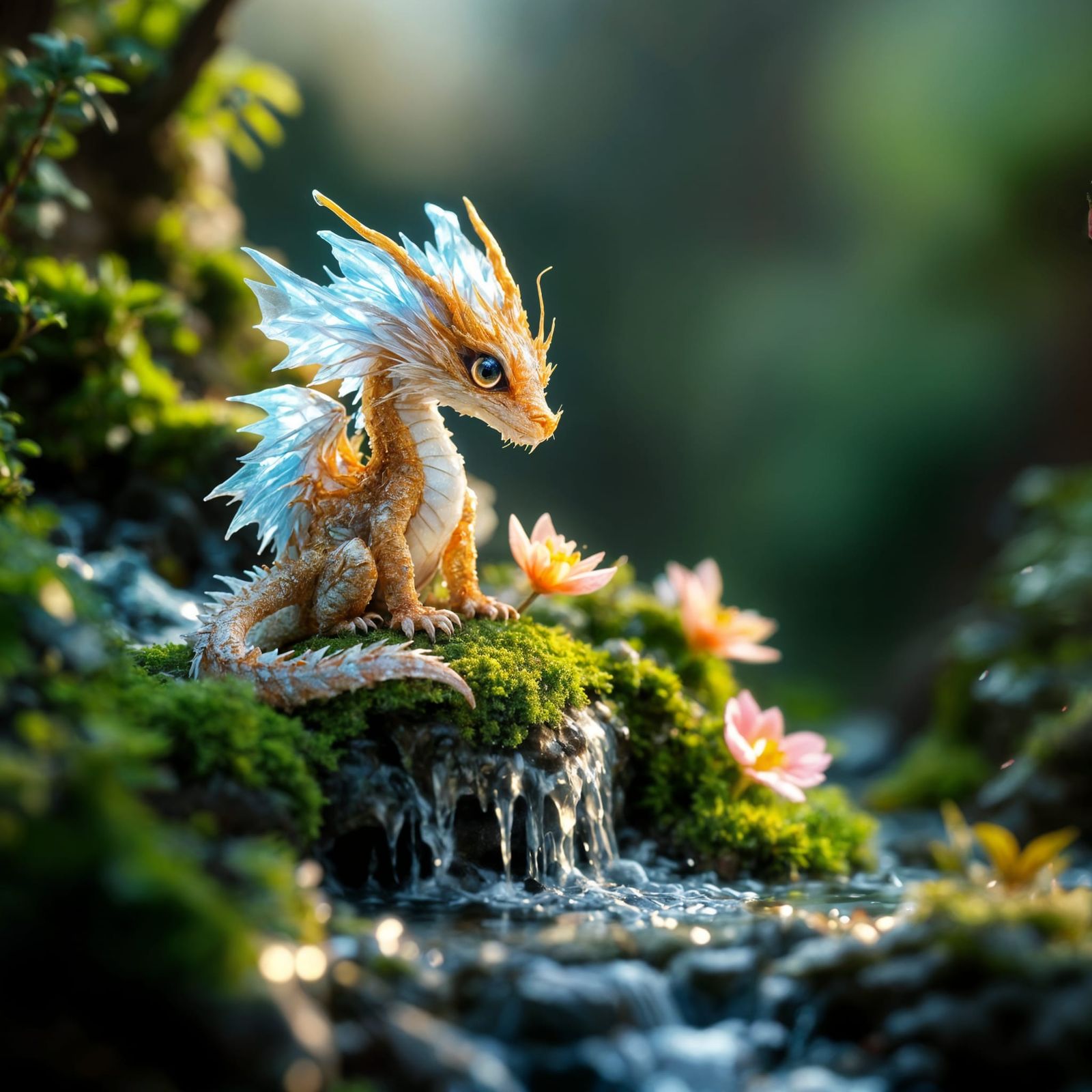 Crystal Dragon Amidst Luminous Moss