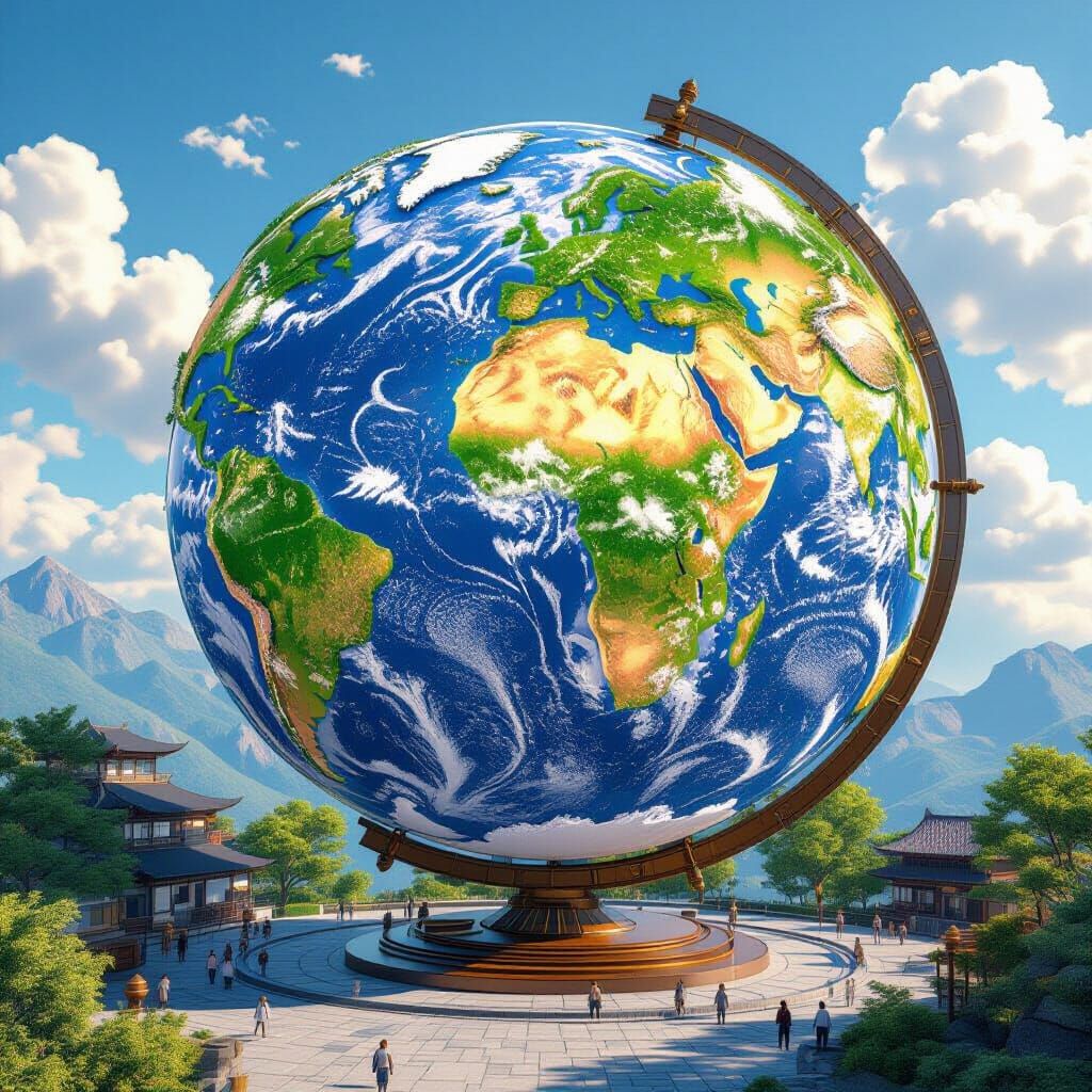 Translucent Terrestrial Globe in 3D Anime Style