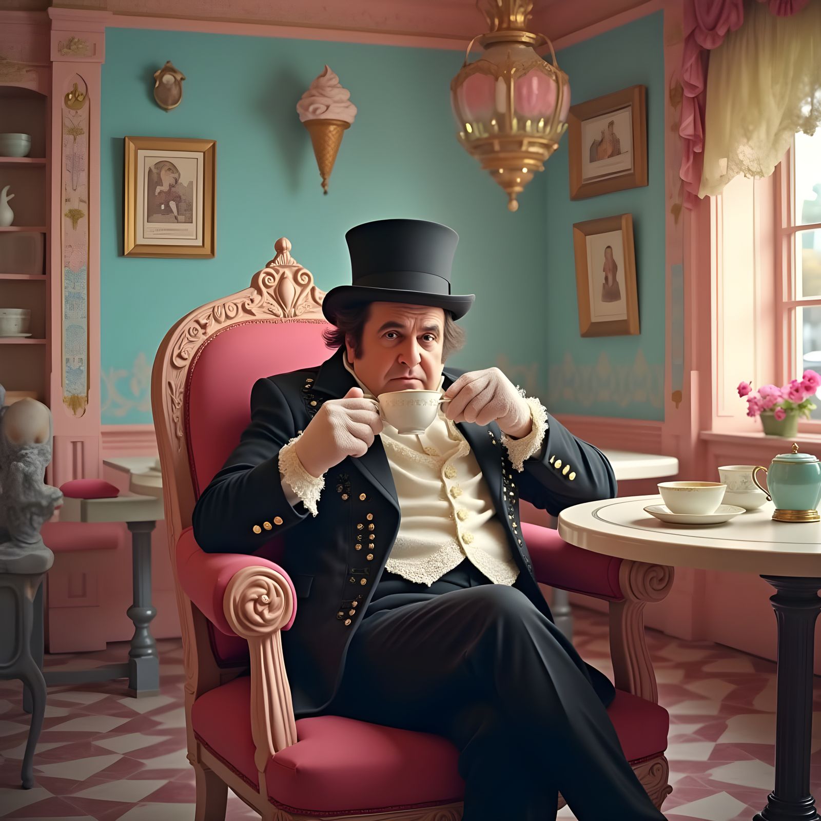 Danny DeVito in Victorian Gown at Ice Cream Parlor