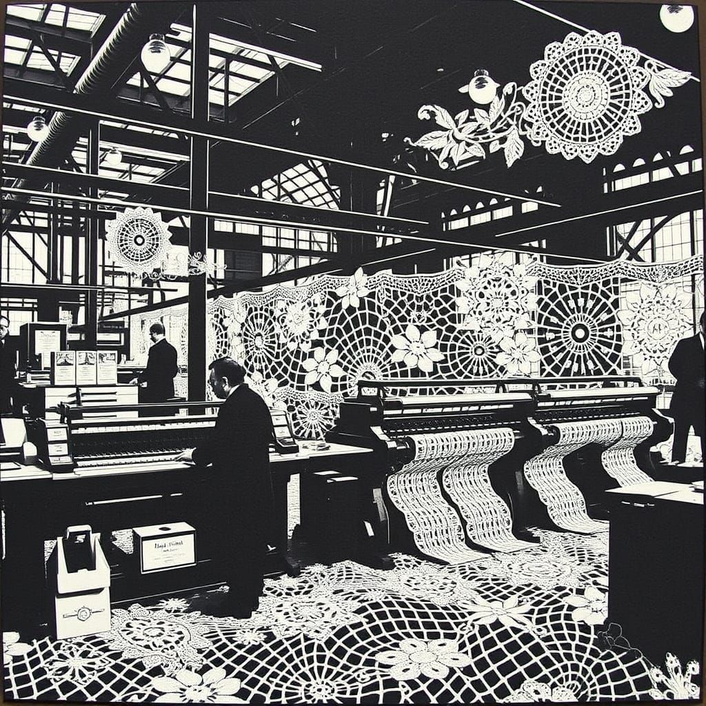 Lace Collage of Industrial Revolution Manchester