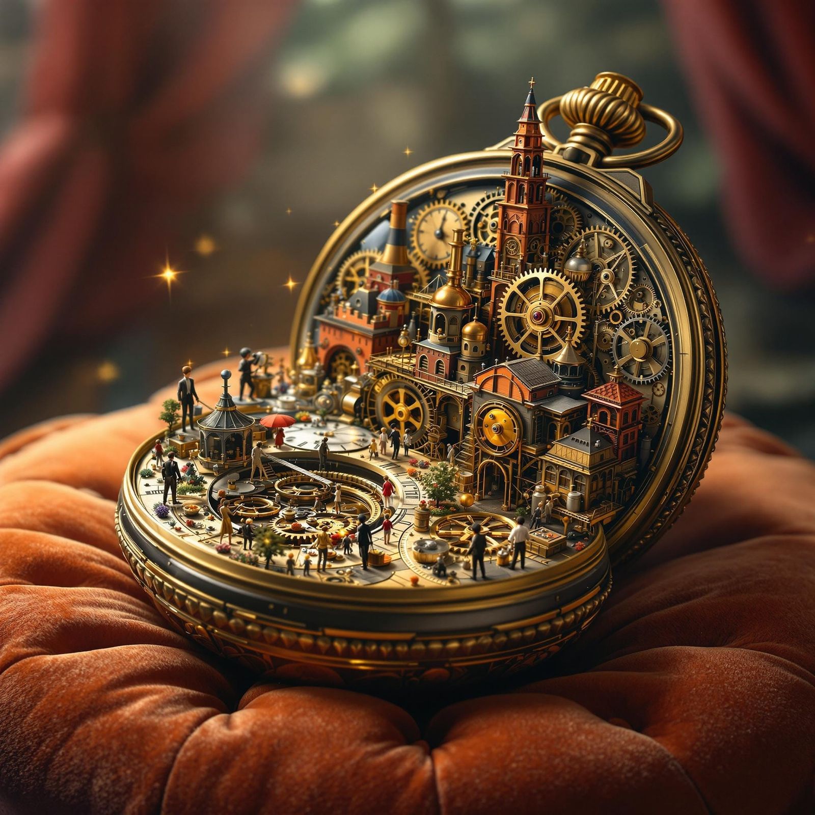 Steampunk City Inside Pocket Watch: Hyperrealistic Digital A...