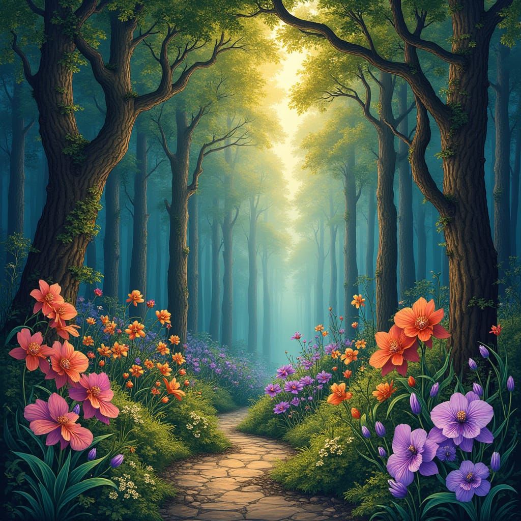 Lussureggiante Foresta in Stile Art Nouveau