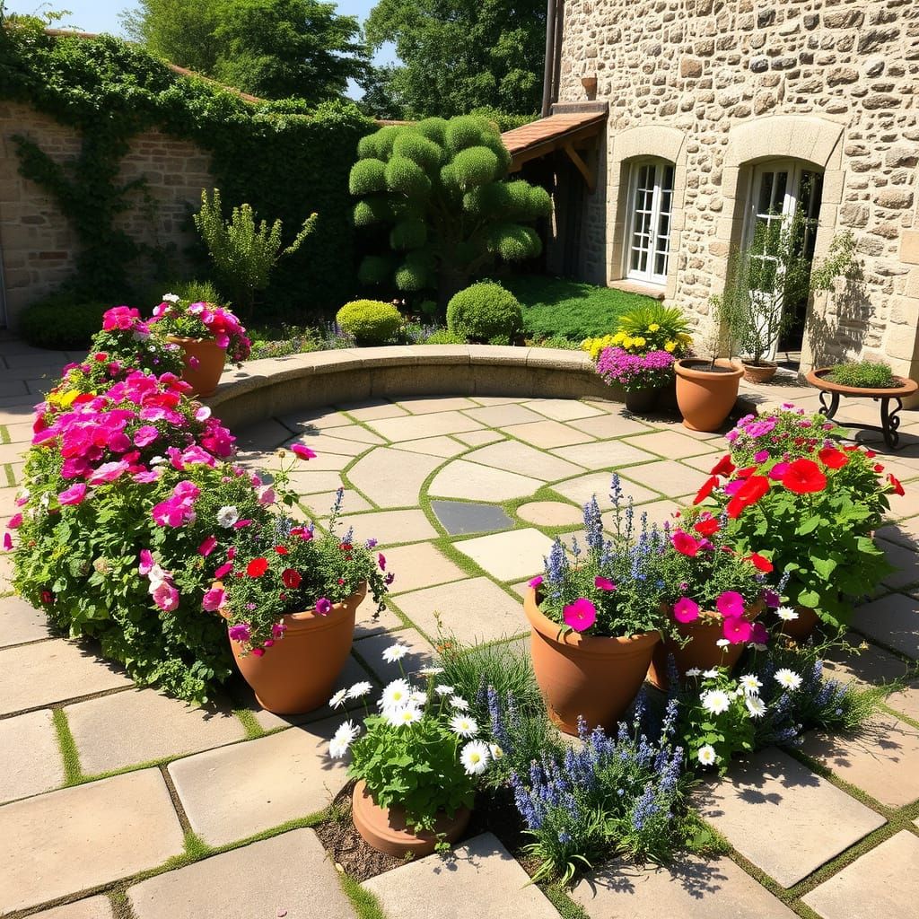 Idyllic Summer Garden with Terracotta Pots