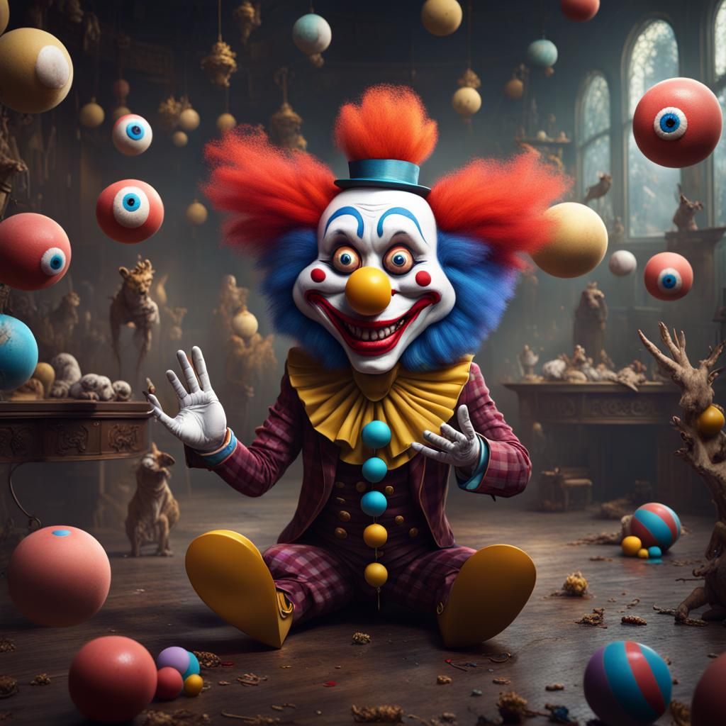 Clowns Juggling Eyeball Creatures: Fantasy Concept Art