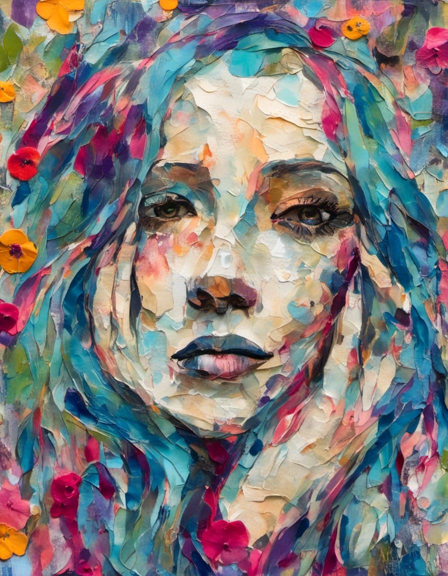 Chibi Character with Large Eye in Alcohol Ink Style