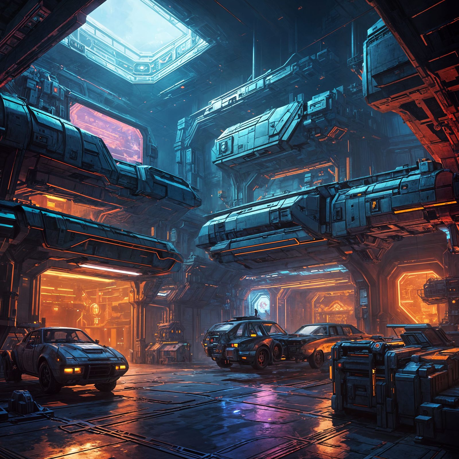 Cyberpunk Dungeon RPG Top-Down Matte Painting