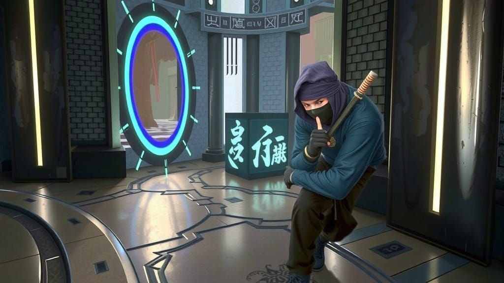 Stealthy Ninja in Misty Forest: Digital Concept Art