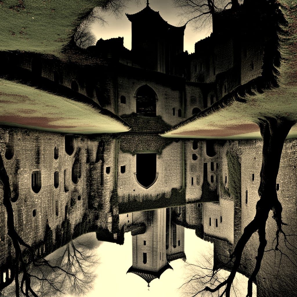 Psychedelic Neo-Noir Monastery with Neon Lights