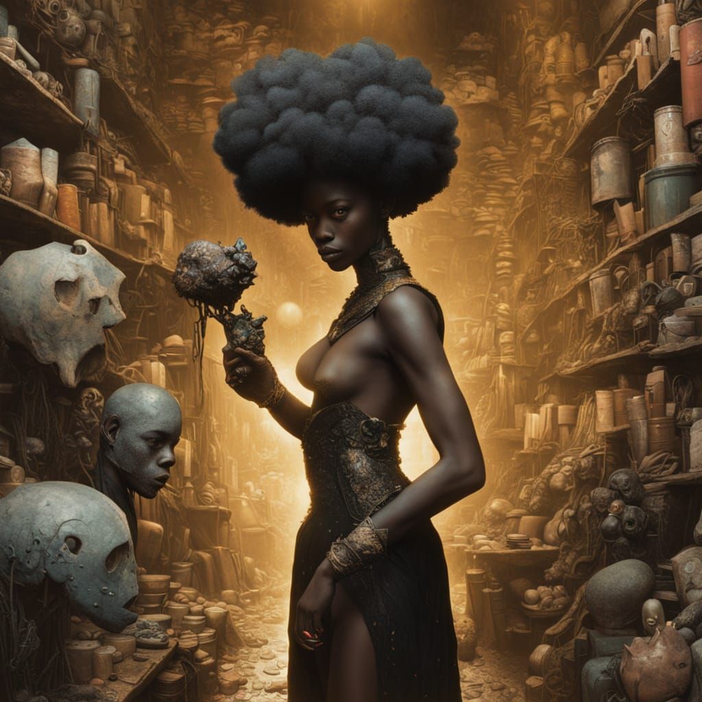 Afrofuturist Alien Merchant in Gritty Alleyway