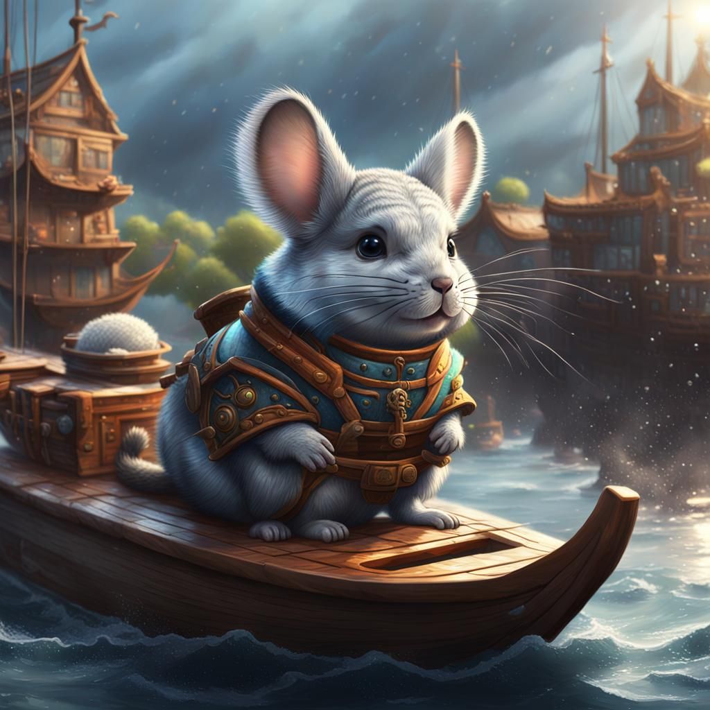 Cute Chinchilla on a Boat: Detailed Matte Painting