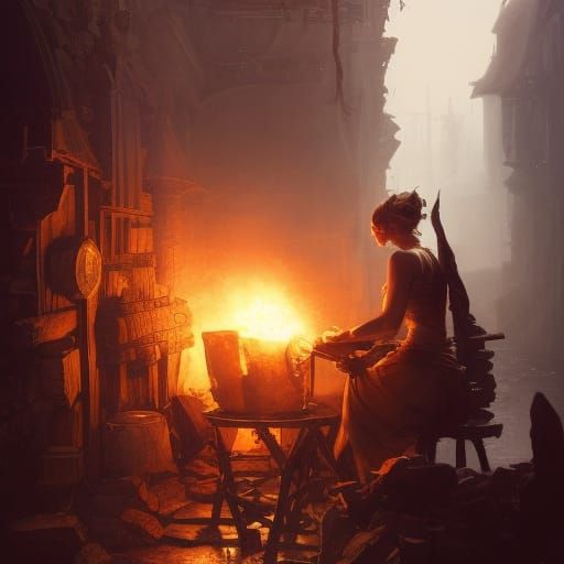 Dark Fantasy Elf Blacksmith Masterpiece in Cyberpunk Style