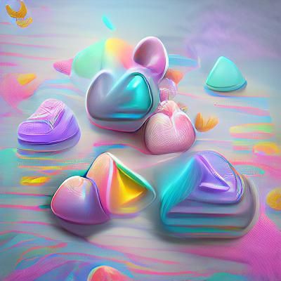 Pastel Hearts in Iridescent 3D Illustration