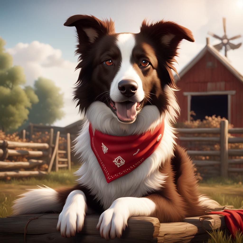 Border Collie with Red Bandana: Fantasy Concept Art