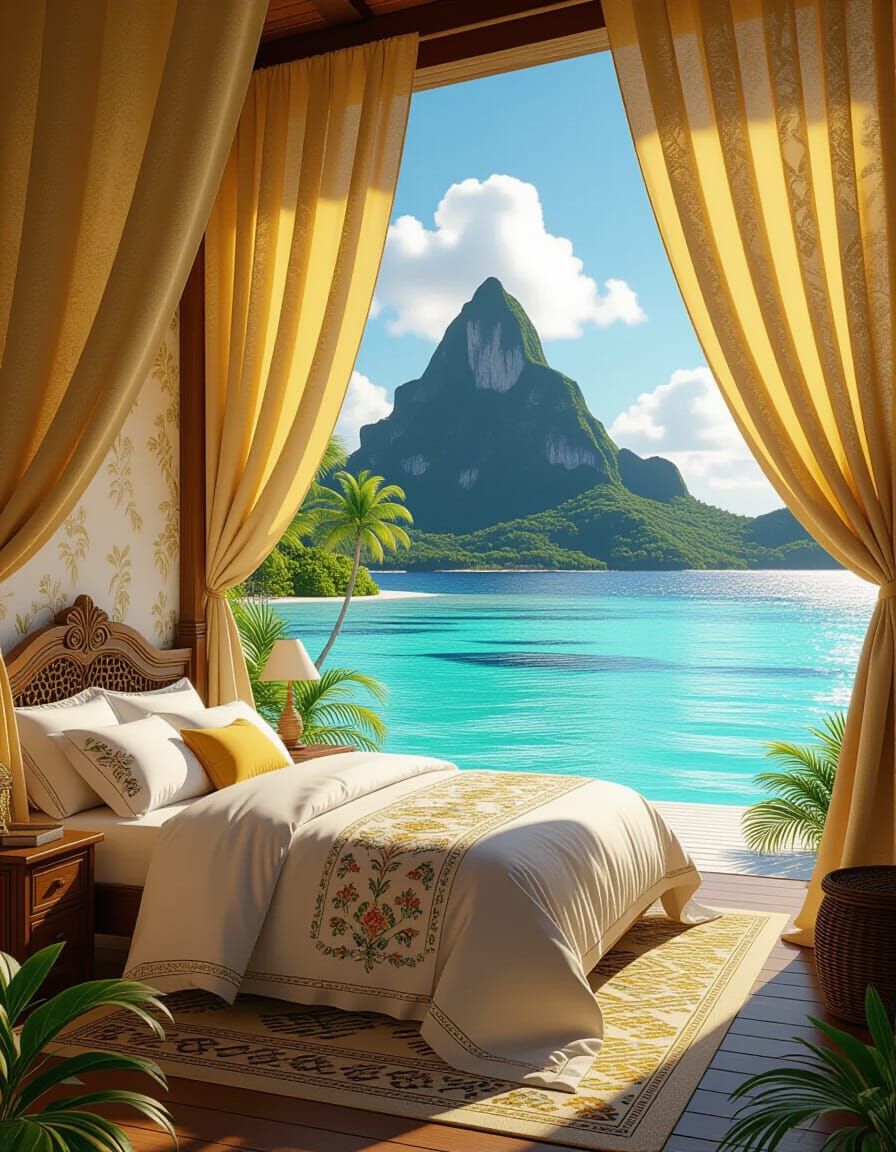 Tropical Paradise Bedroom with Mountain View