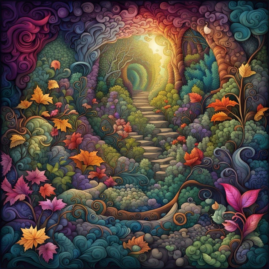 Ethereal Hidden Garden with Vibrant Plants