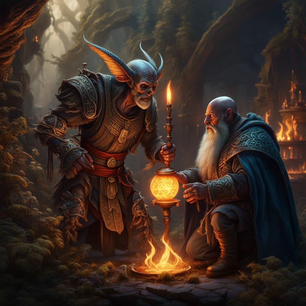 Skeletal Dwarf Casting Magic Spell: Fantasy Art
