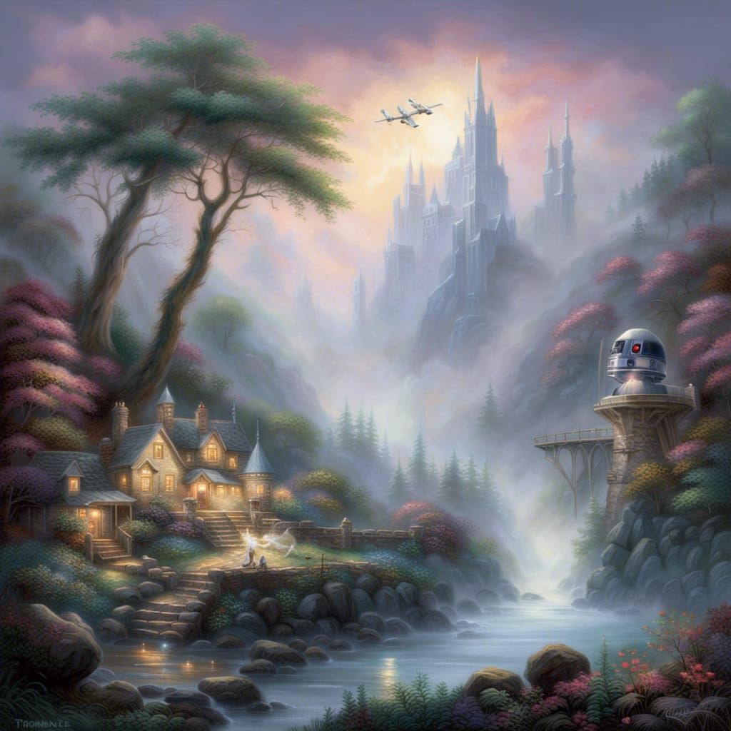 Ethereal Star Wars Landscape in Kinkade Style