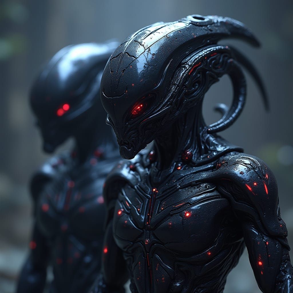 Dark Alien Beings in Futuristic Anime Style