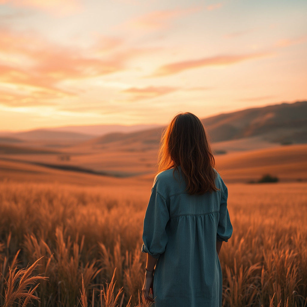 Golden Hour Landscape in Impressionist Style