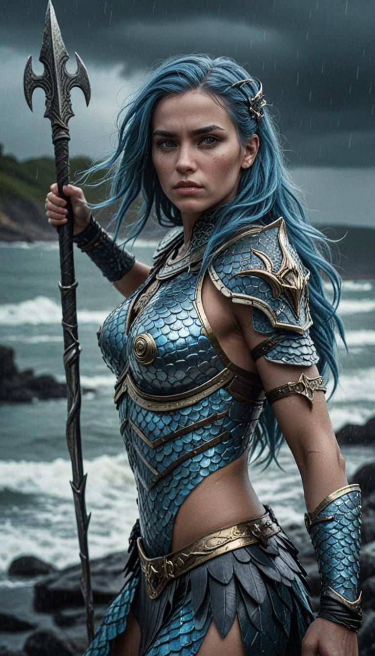 Warrior Woman in Fish Armor Concept Art