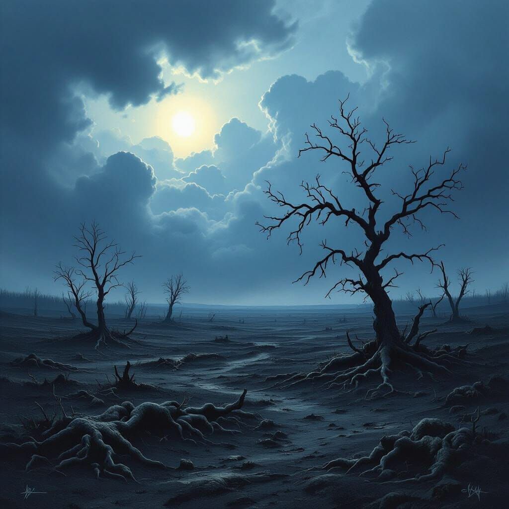 Desolate Landscape in Haunting Dystopian Style