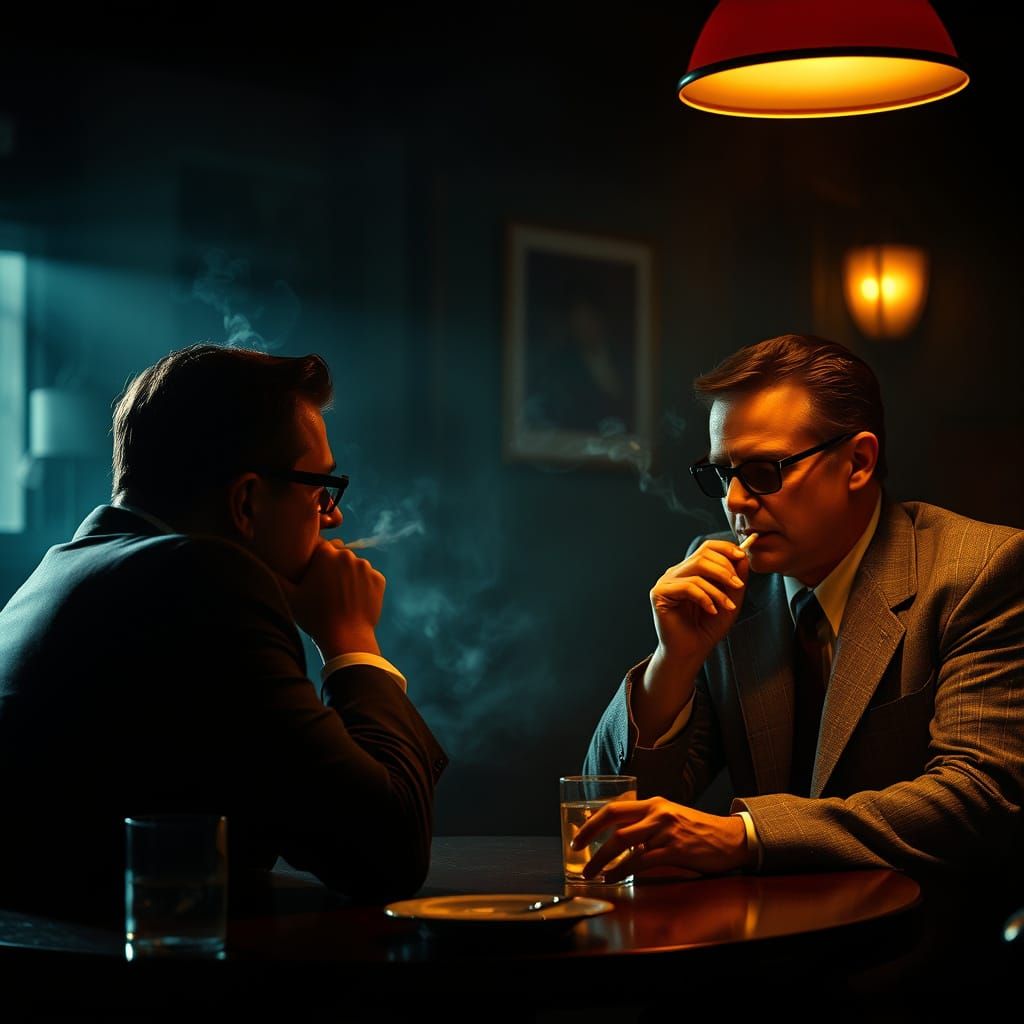 Film Noir Scene of Intrigue and Paranoia