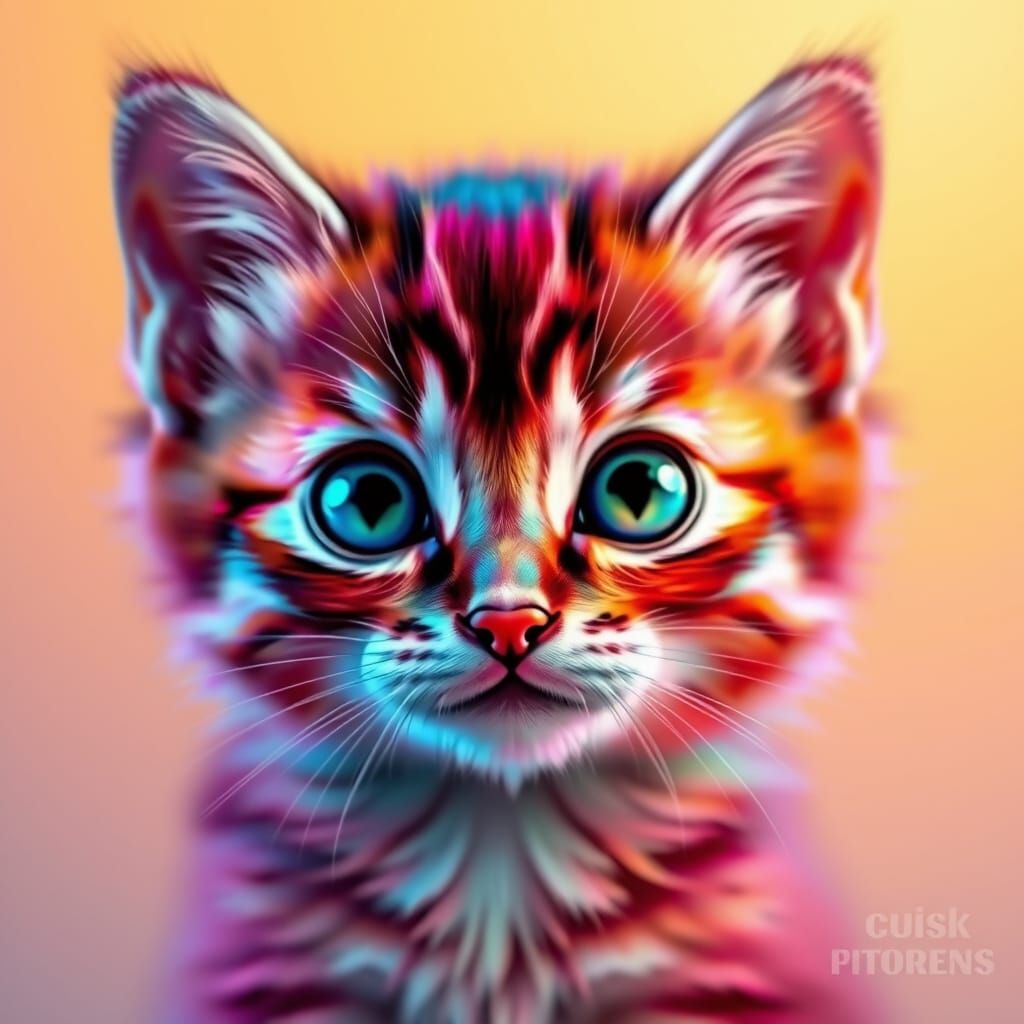 Hyper-Realistic Kitten Radiates Vibrant Rainbow Colors