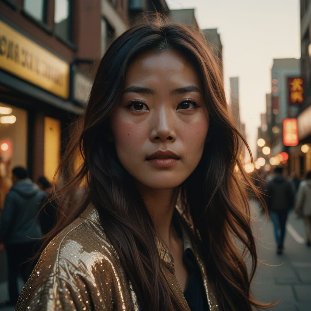 Hyperrealistic Portrait of a Chinese Woman in Golden Hour