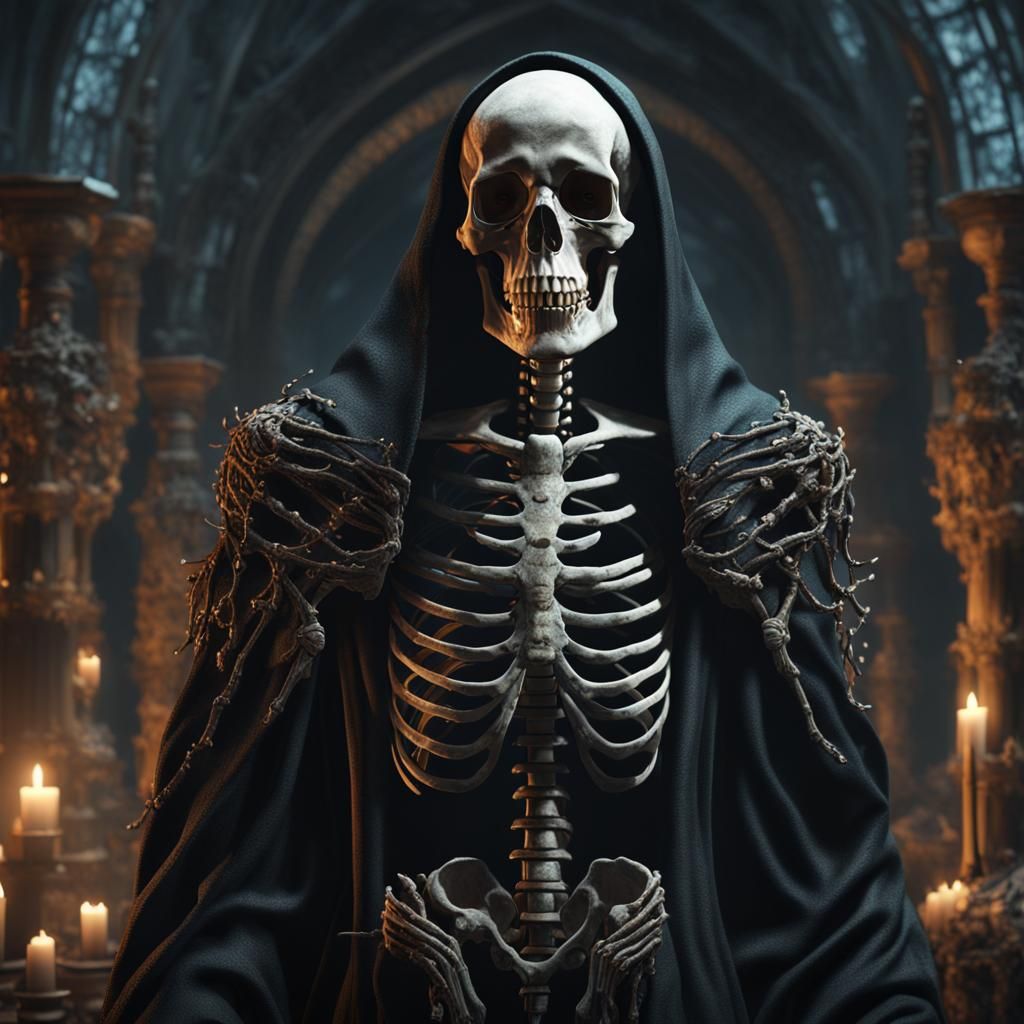 Skeleton in Black Robe: Detailed Fantasy Art