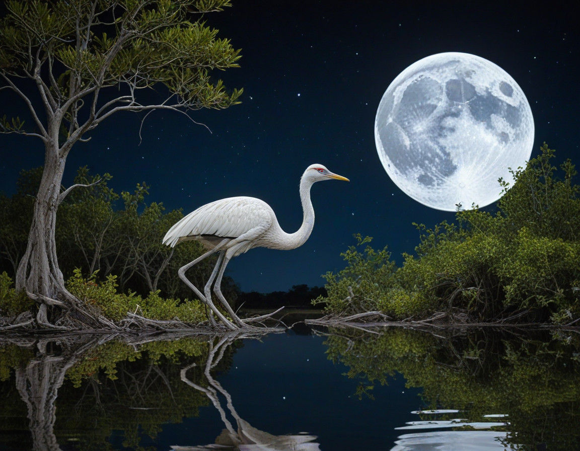 Ethereal Mangrove Forests Under a Waxing Gibbous Moon