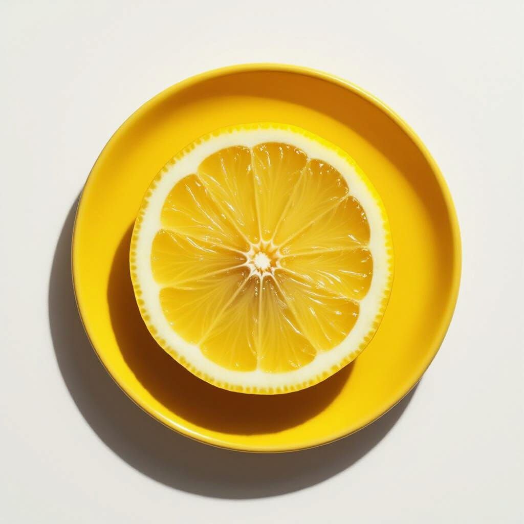 Macro View of Lemon Slice on Yellow Plate