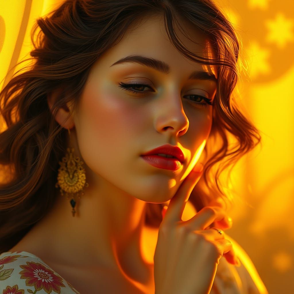Woman in Golden Light, Art Nouveau Style