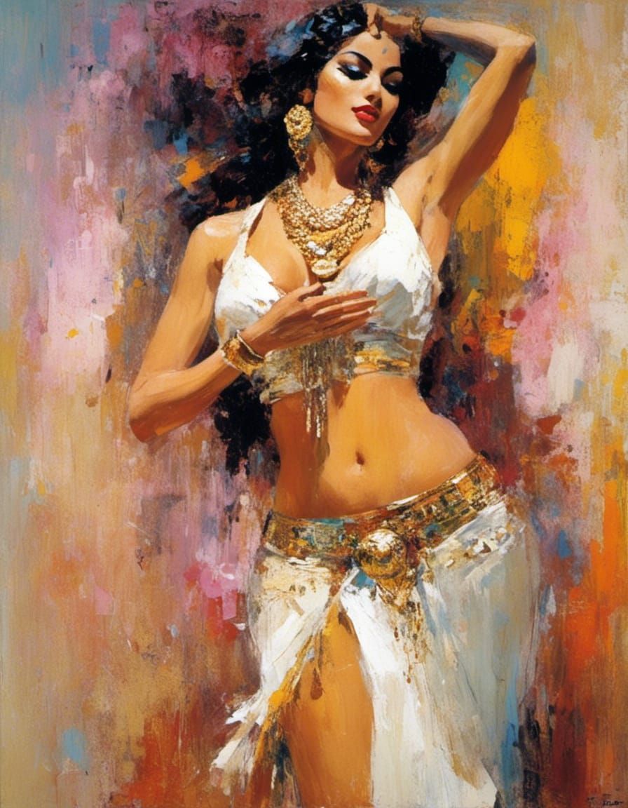 Impressionist Belly Dancer in White and Gold