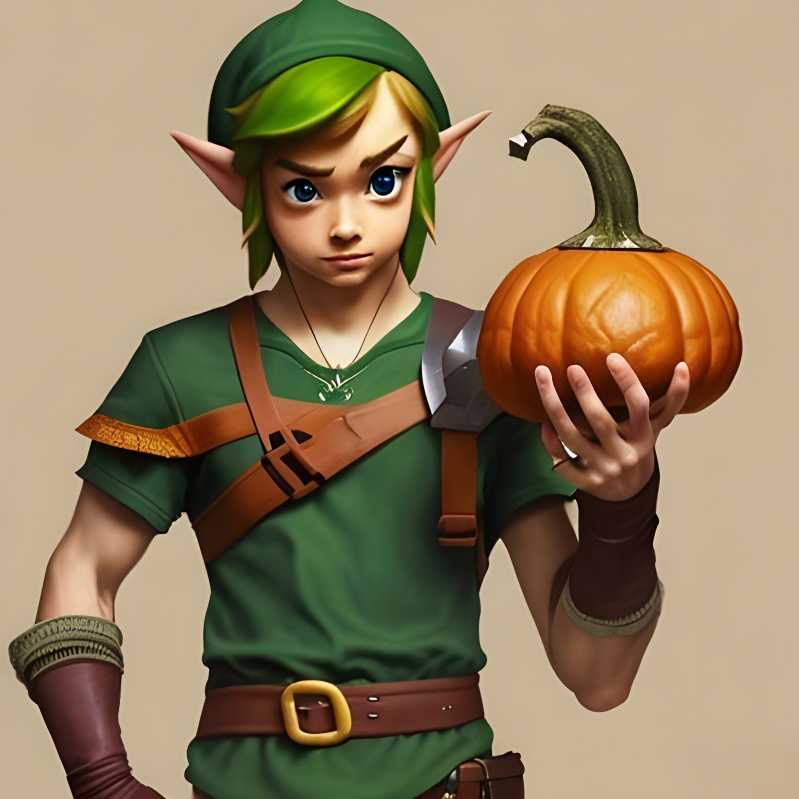 Link Holds Pumpkin in Detailed 3D Render