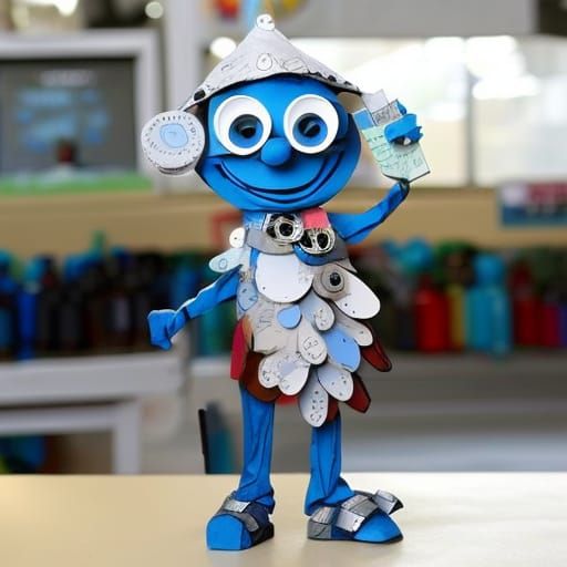 Cute Smurf Sculpture Made of Recycled Materials