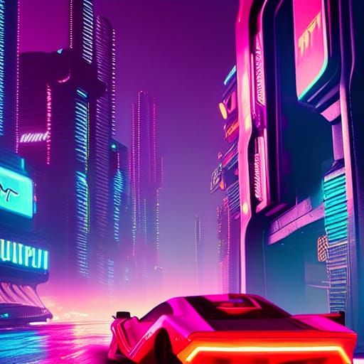 Cyberpunk Cityscape with Galaxy Background