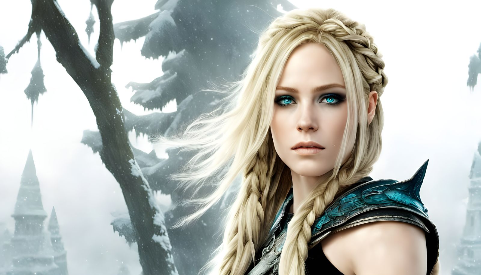 Epic Fantasy Warrior in Frosty Steel Armor with Northern Lig...