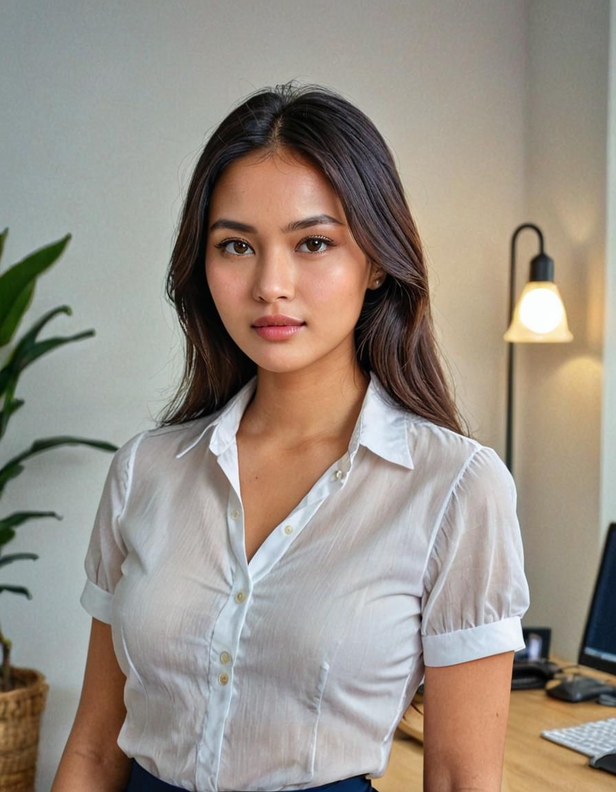 Indonesian Woman in Modern Tropical Office, UHD