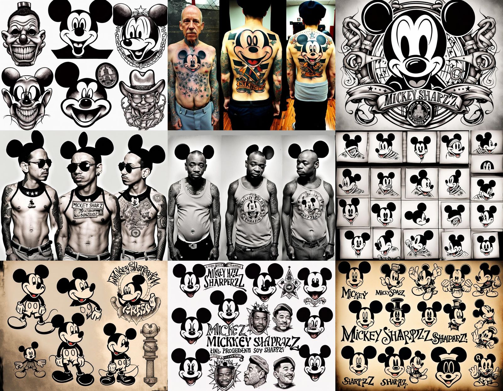 Mickey Sharpz Style Prison Flash Art Tattoos