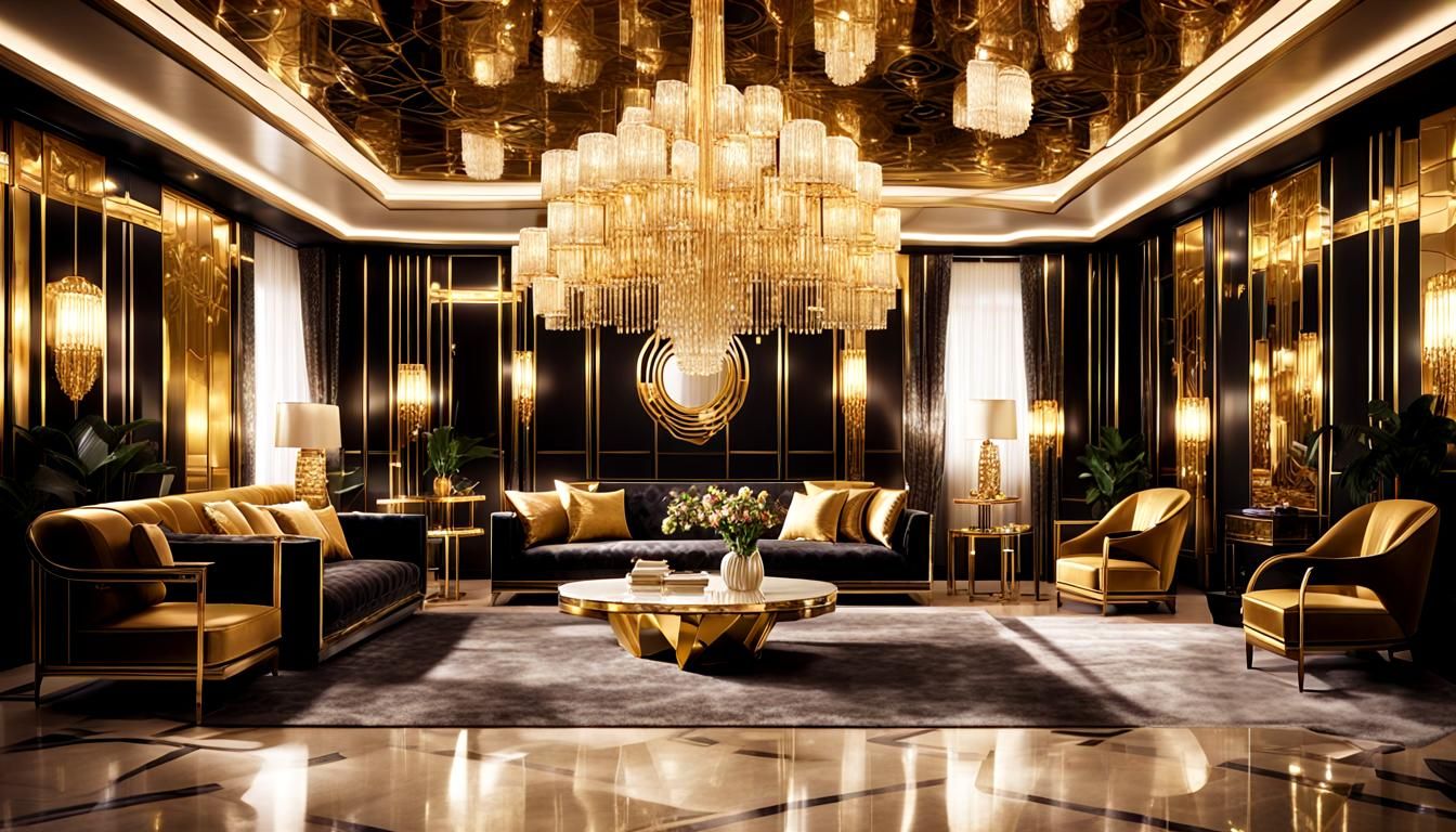 Luxurious Art Deco Living Room with Geometric Details