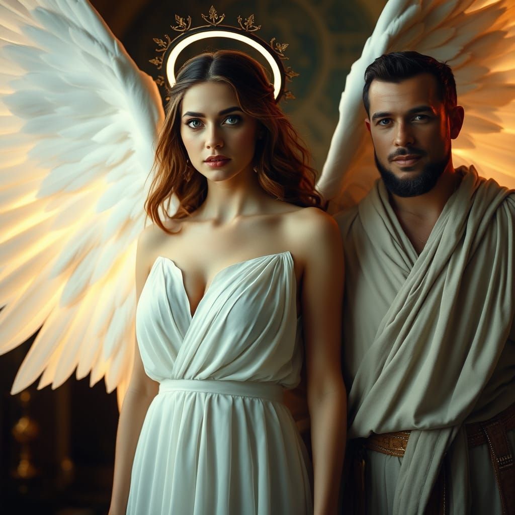 Celestial Woman with Wings and Halo in Film Still
