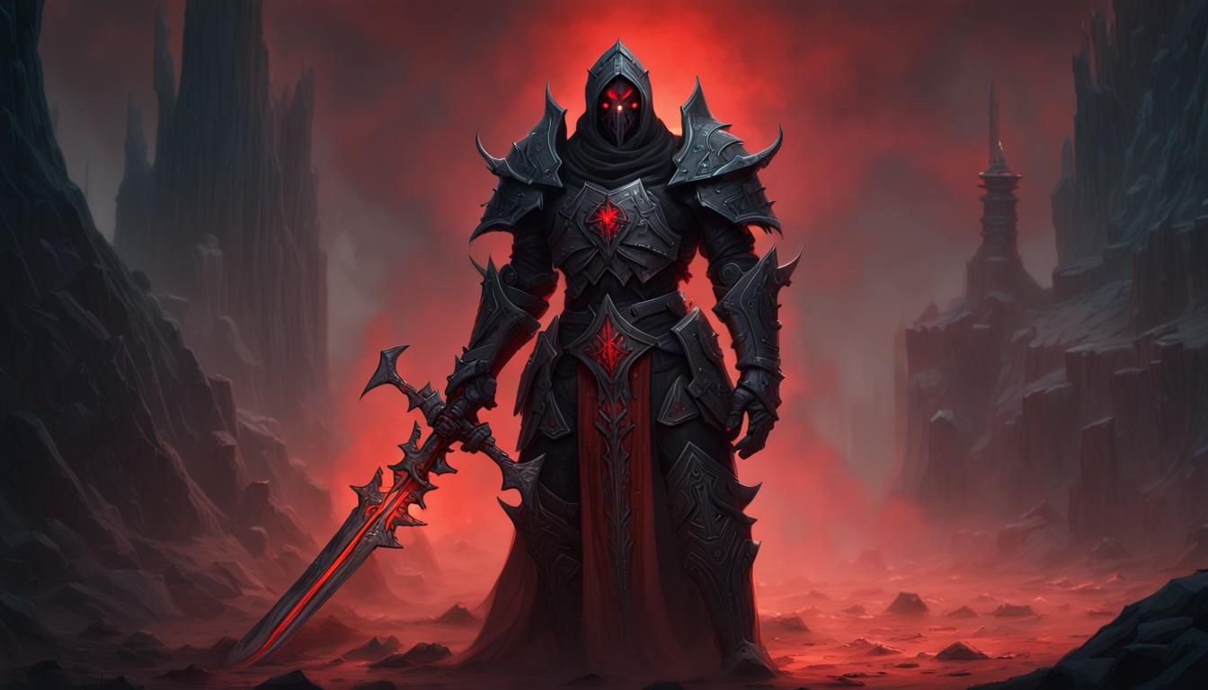 Menacing Death Knight in Black Desert Landscape