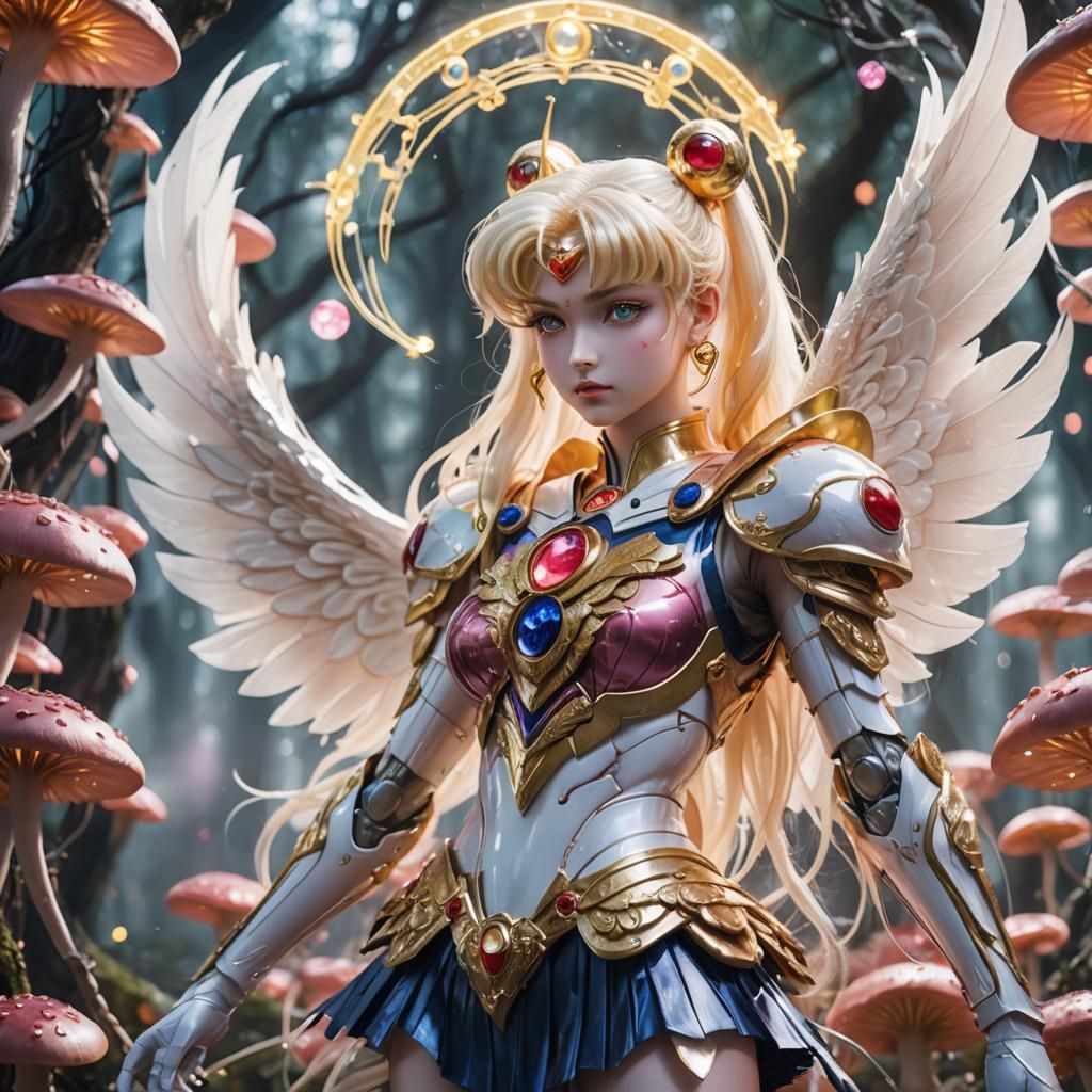 Sailor Moon in Mi-Go Armor, Surreal Oil Painting