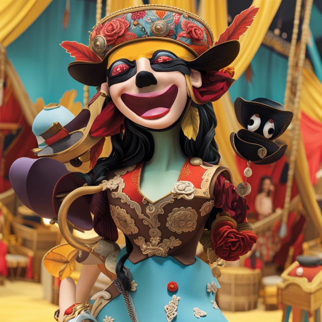Cute Pirate Hand Puppet in Maximalist Digital Art