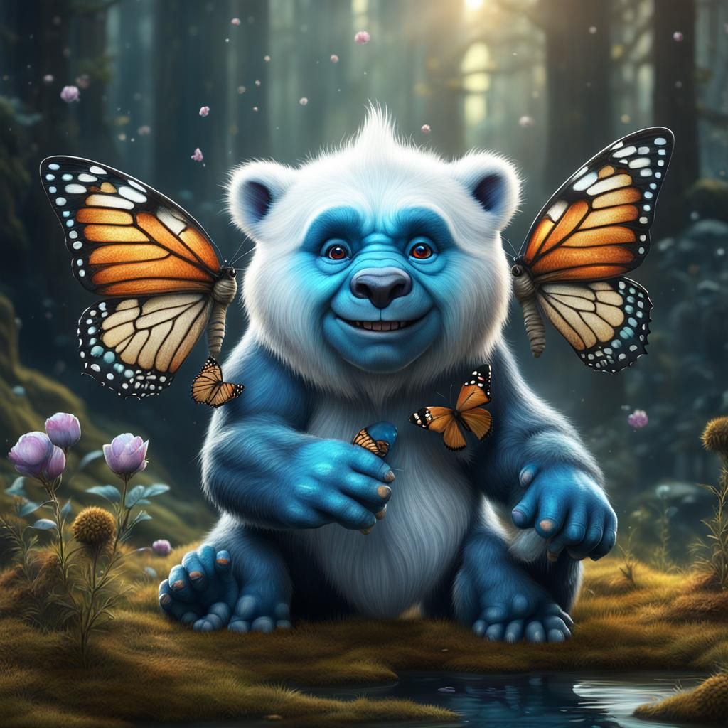Hyperrealistic Troll: Polar Bear and Butterfly Hybrid